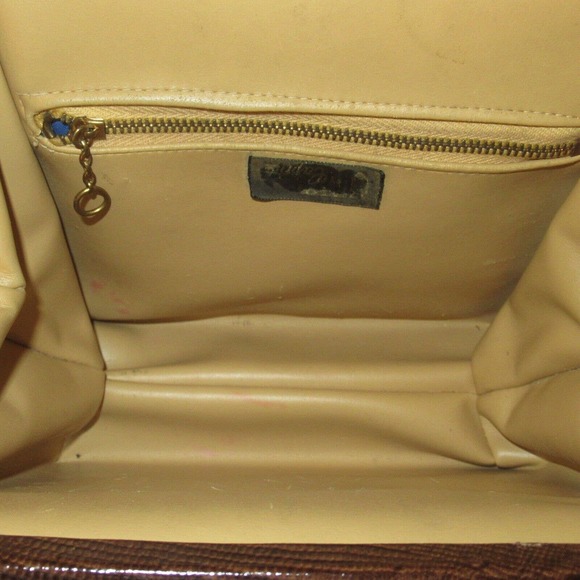 Vintage Original by Caprice Brown Reptile Embossed Handbag Purse Brooch Clasp - Picture 7 of 8